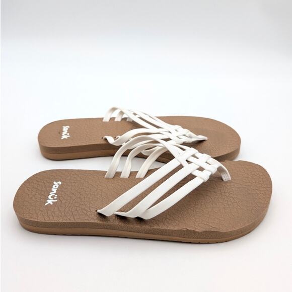 Sanuk Yoga Sandy Flip Flop Sandal Crisscross Strap Tan/White Women's Size US7 - Picture 4 of 11